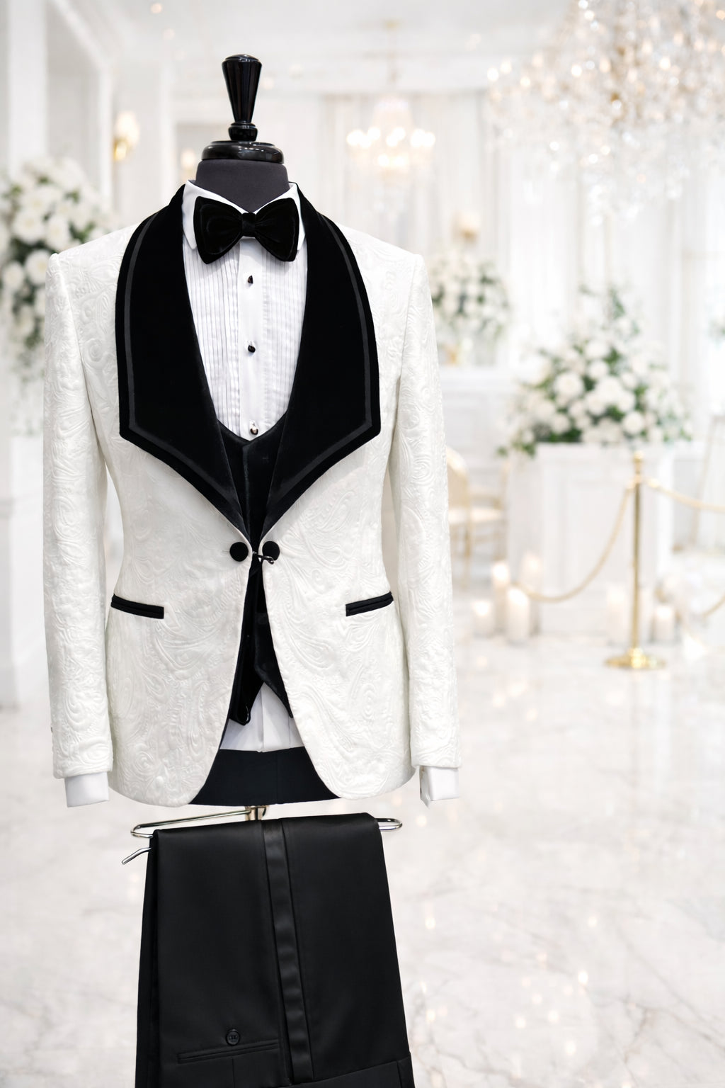 RML Diamond Off White Black Velvet Shawl Tuxedo